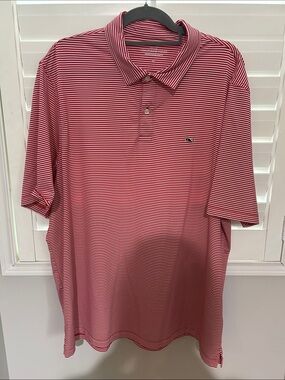 Vineyard Vines Red and White Thin-Striped Polo